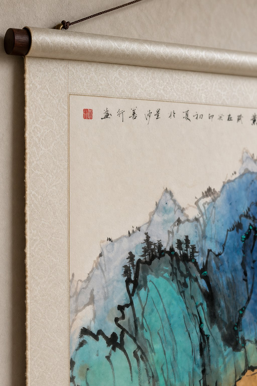 青绿山水装裱细节