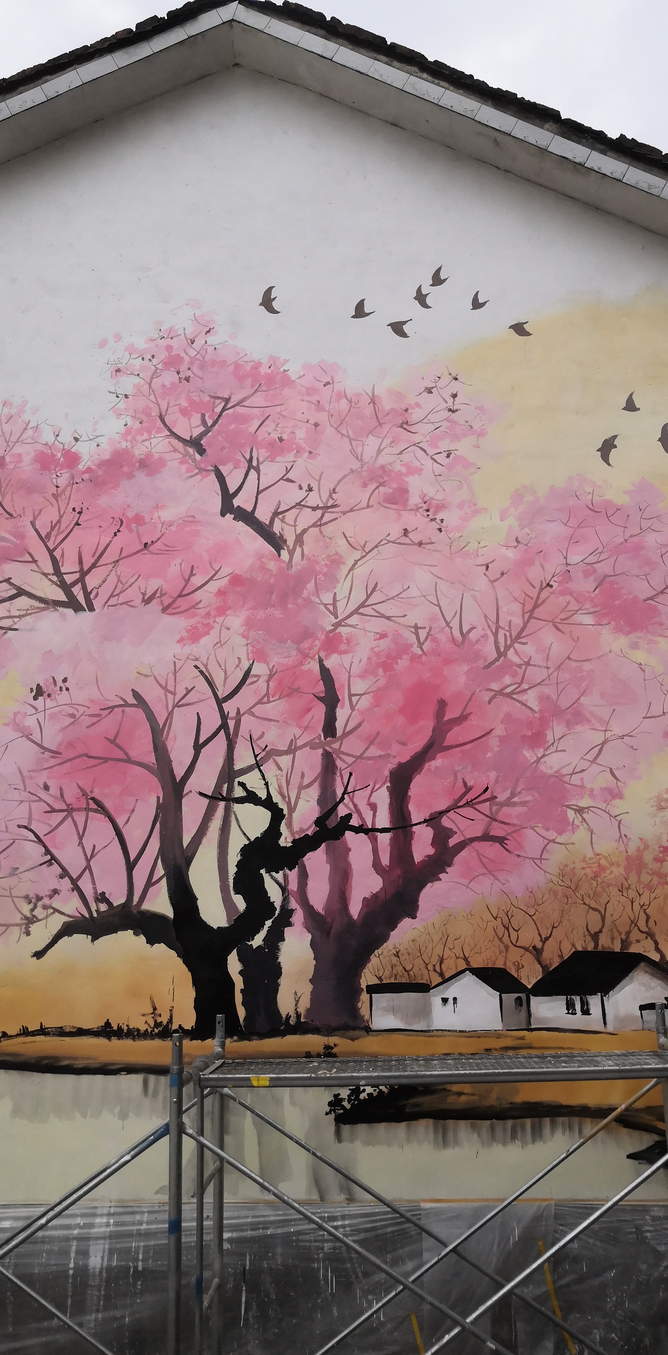 江南春色花树壁画作品